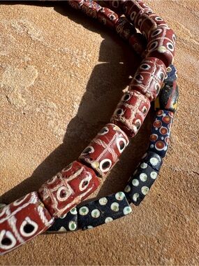 Antique Venetian Tic-Tac-Toe And Skunk Bead African Trade Bead Strand 32"
